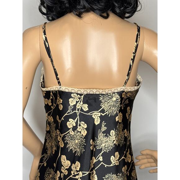 Victoria’s Secret Black Gold Floral Satin Open-Front lace trimTop Slip dress S - Picture 7 of 14